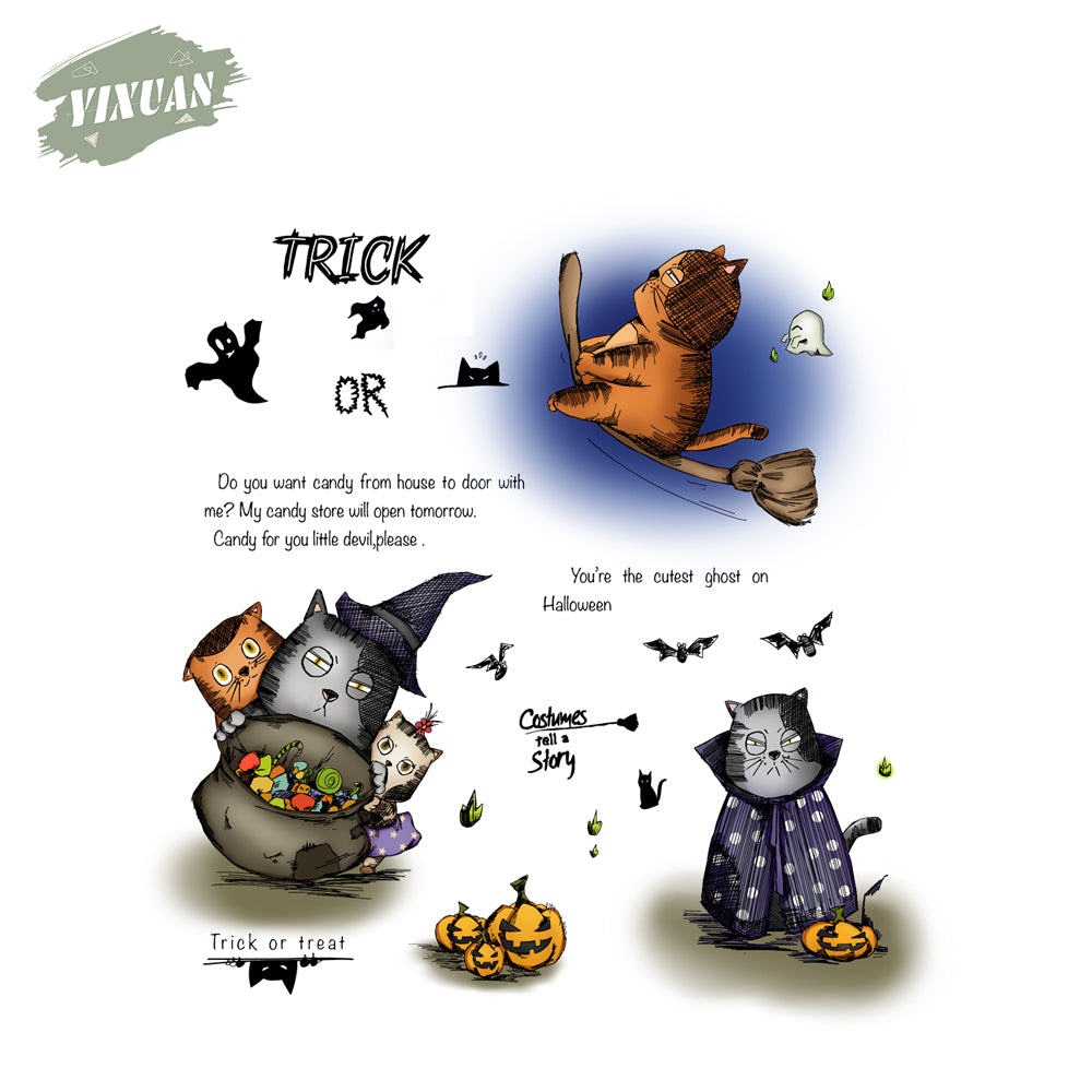 Funny Fatty Cats Witch Ghost Halloween Clear Stamp YX032-S –  YixuanScrapbooking