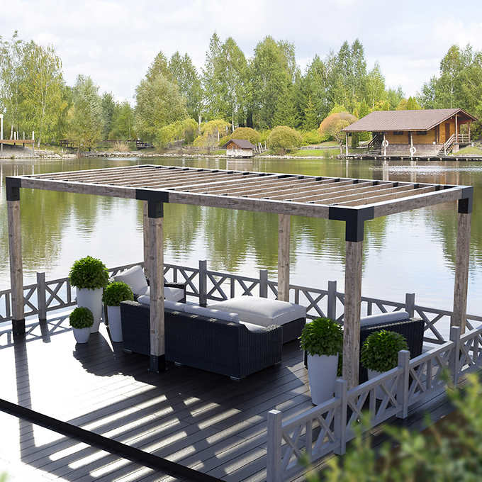 Toja Grid Adjustable upto 12x24 ft. Double Pergola Kit for 6x6 Wood Posts with KNECT 2x6 Top Rafter Brackets