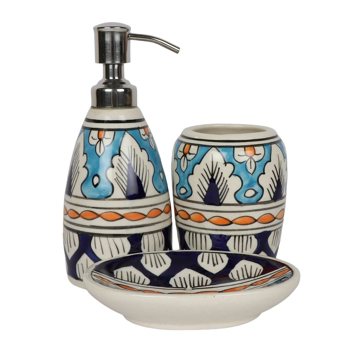 Ceramic bathroom accessories set of Liquid soap Dispenser, soap Holder and Toothbrush Holder Craftghar