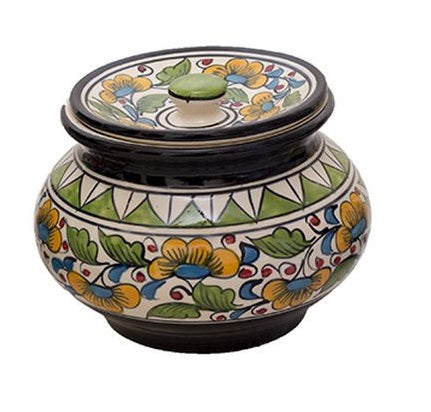 Ceramic Curd Pots with Lid , Biryani Handi Serving Set for Dinner, Green , 1200 ML Craftghar