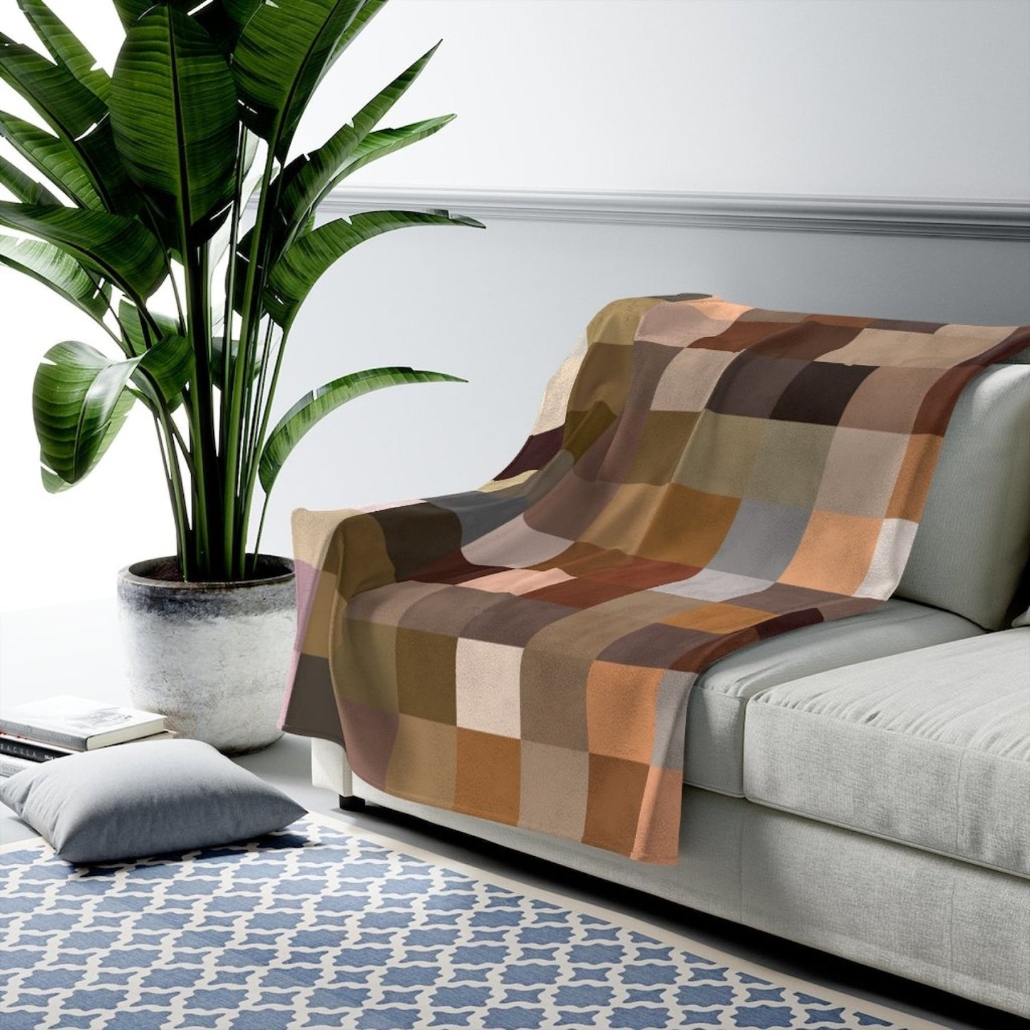 Decorative Blanket - Brown Multi Colorblock Throw Blanket