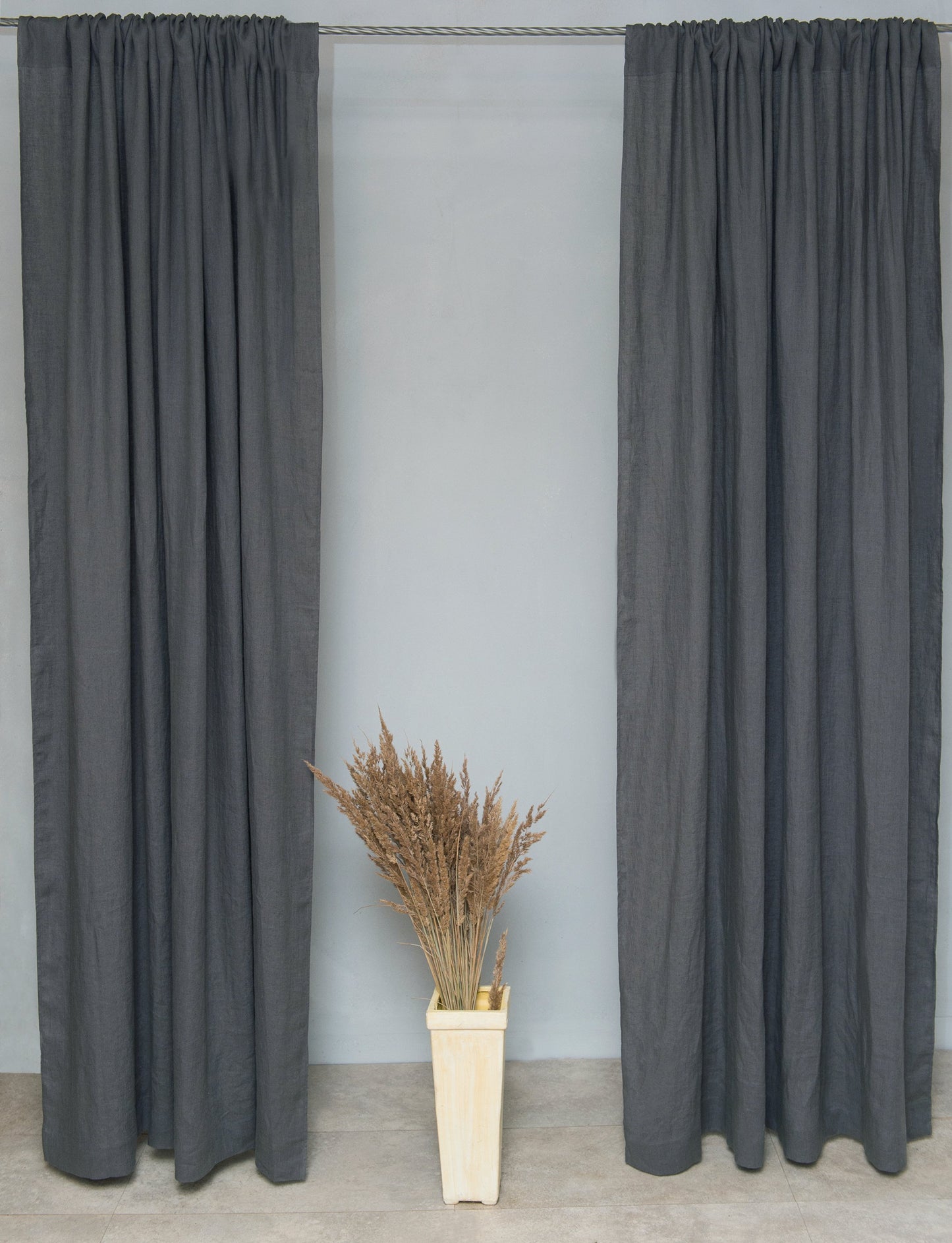 Natural Linen Rod Pocket Curtain in Moss Green