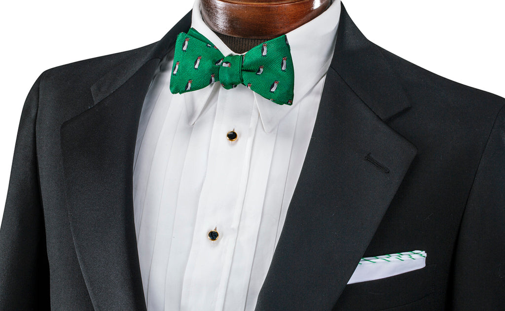 Tuxedo Shirt Style - Pleated Bib with Bow Tie and Pocket Square