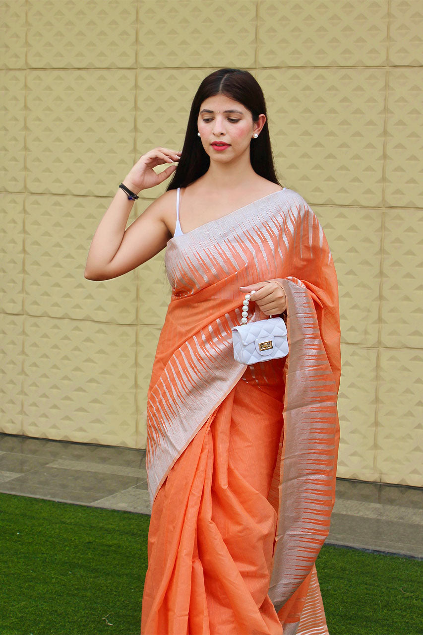 Sarees - Buy Peach Handloom Temple Weaving Pure Cotton Saree for Women 