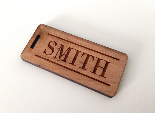 wooden name bag tags