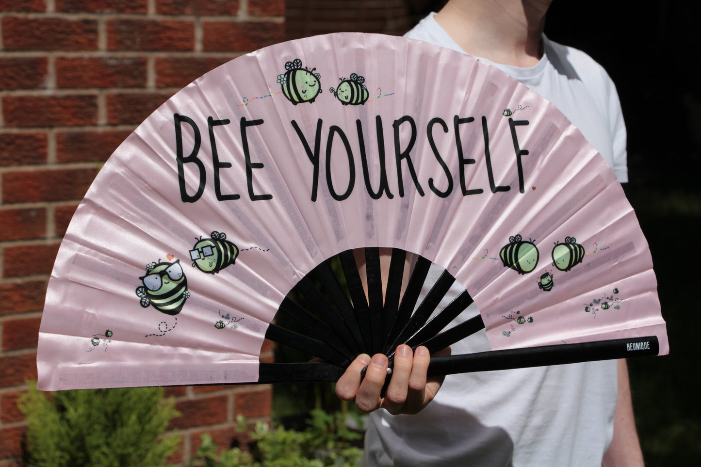 Bee Yourself Large Clack Fan - 66cm - Giant Festival Hand fan - Bumble bee Theme