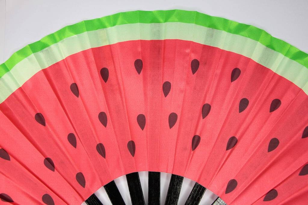 Clack Fan - Watermelon Fan - LARGE Hand Fan 25" - 66CM - Printed to UV Fabric - Giant hand fan  - Festival Merch - heat wave keep cool