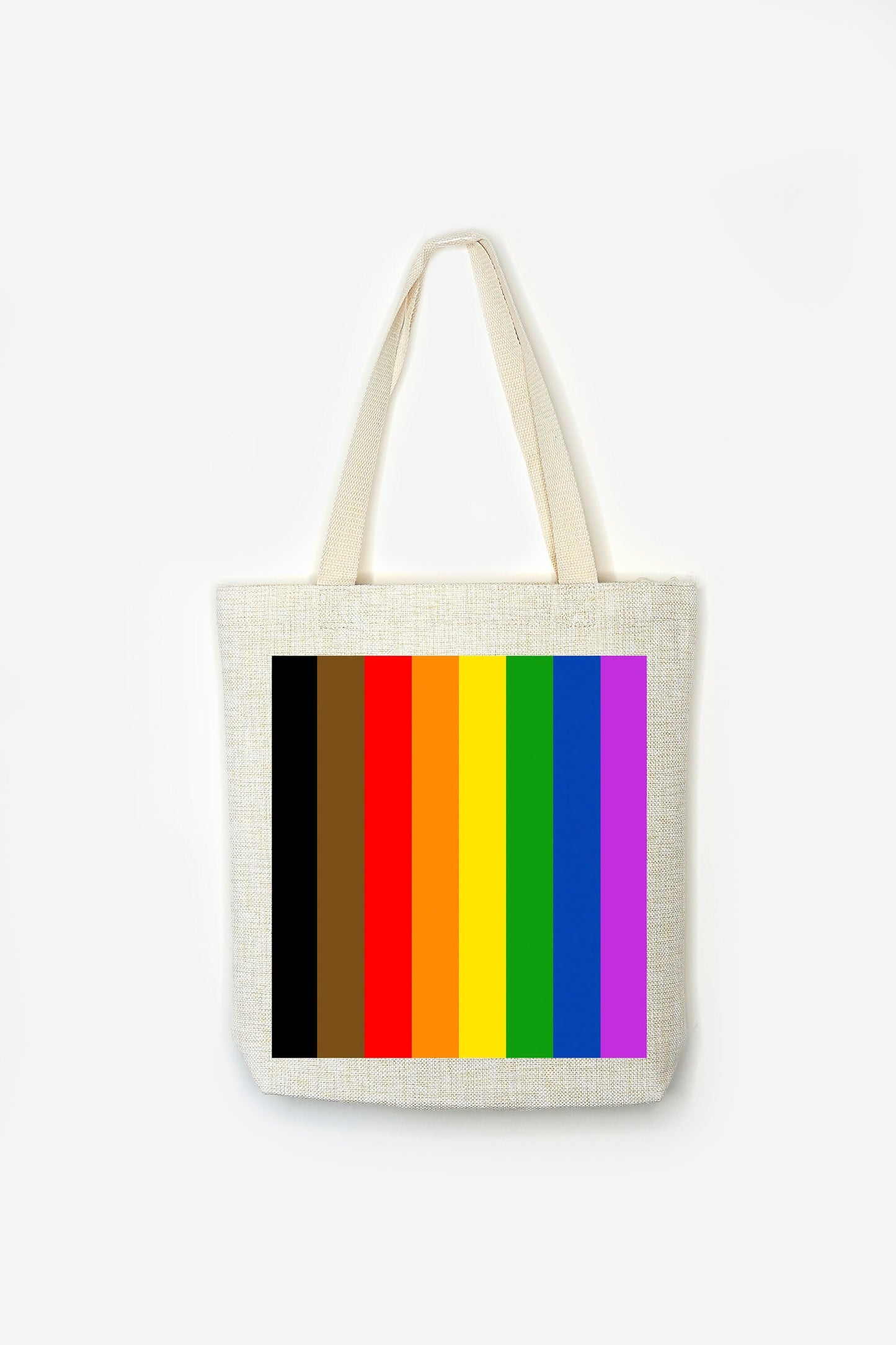 Rainbow Flag Tote Bag - Premium Linen Cotton Canvas - Inclusive BLM Pride Flag LGBT Gay Lesbian Bi Transgender - Festival Merch