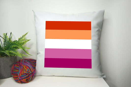 Lesbian Flag Cushion Cover 40cm by 40cm - No filling - Rainbow Pride Home Decor Pillowcase - Pyramid stage - Festival Merch