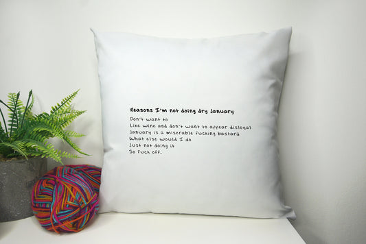 Dry January to do list New years resolution gift Cushion Cover 40cm by 40cm Polyester - No filling - office Pillowcase - Festival Merch