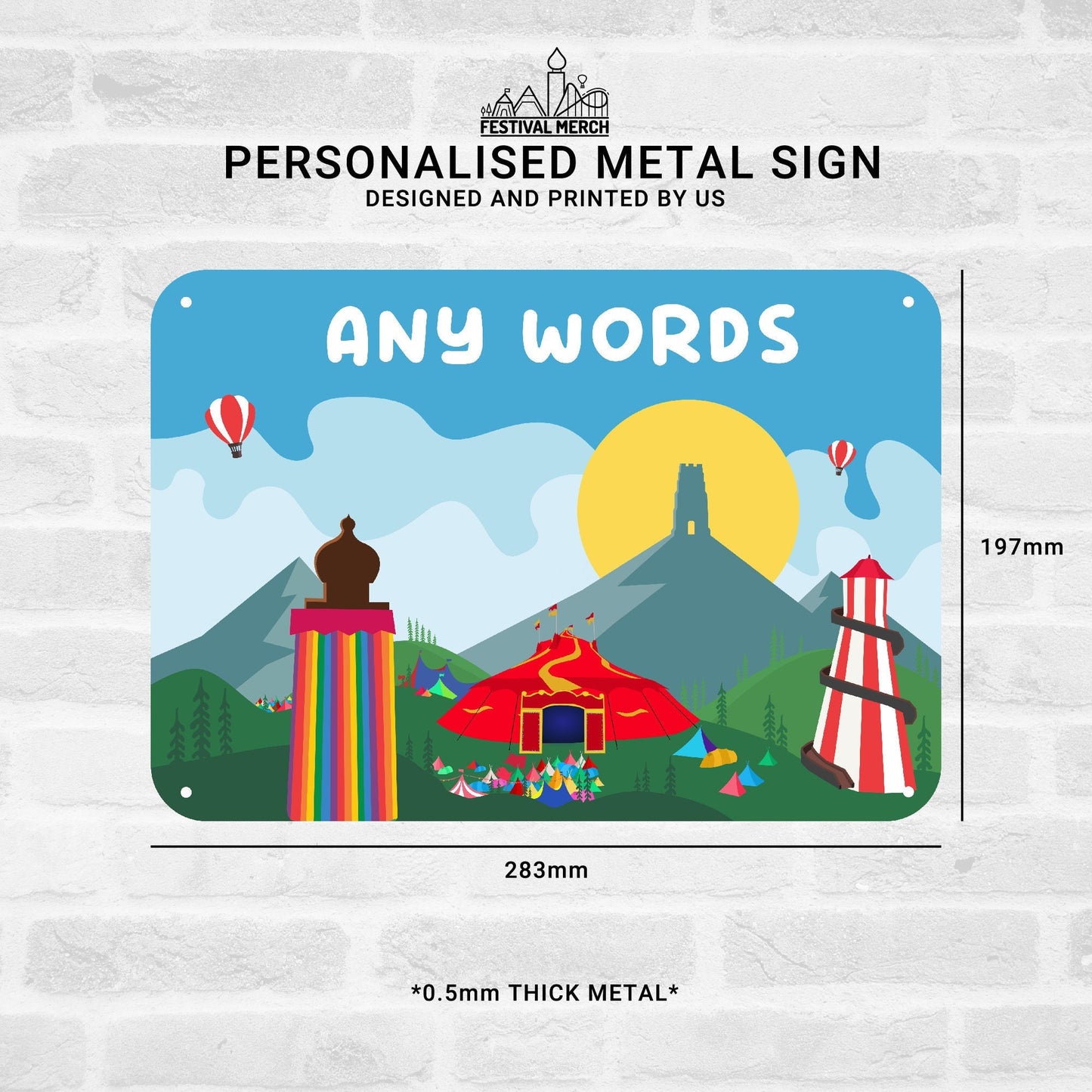 Personalised Music Festival Metal Sign (0.5mm Thick) - Customise Words - inspired unofficial Glastonbury glasto - Festival Merch