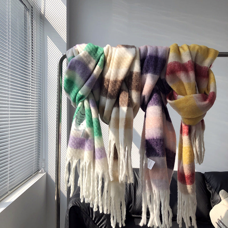2021 Winter Color Matching Thickened Scarf Shawl Female Korean Style Versatile Four Color Gradient Tie Dye Scarf