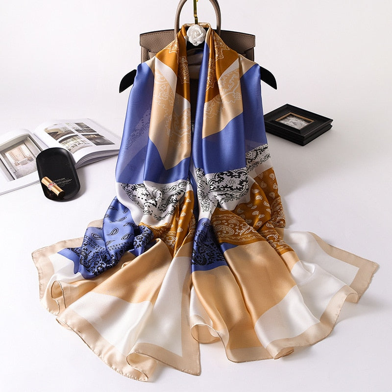 180*90cm Silk Scarf Foulard Bandana 2021 Long Lrage Shawl Wrap Neck Lady Hijab woman muffler beach pareo funscreen girl fashion