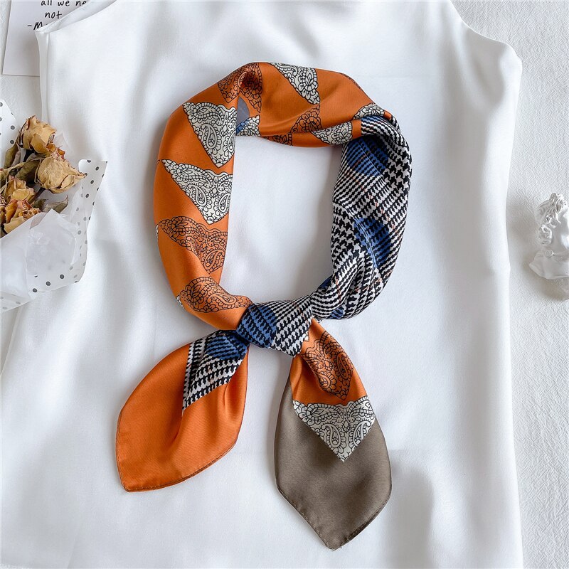 Silk Square Scarf Women Satin Bandana Print Bag Scarves Head Band Fashion Lady Hair Shawl and Wrap Female Neckerchief Hijab 2021