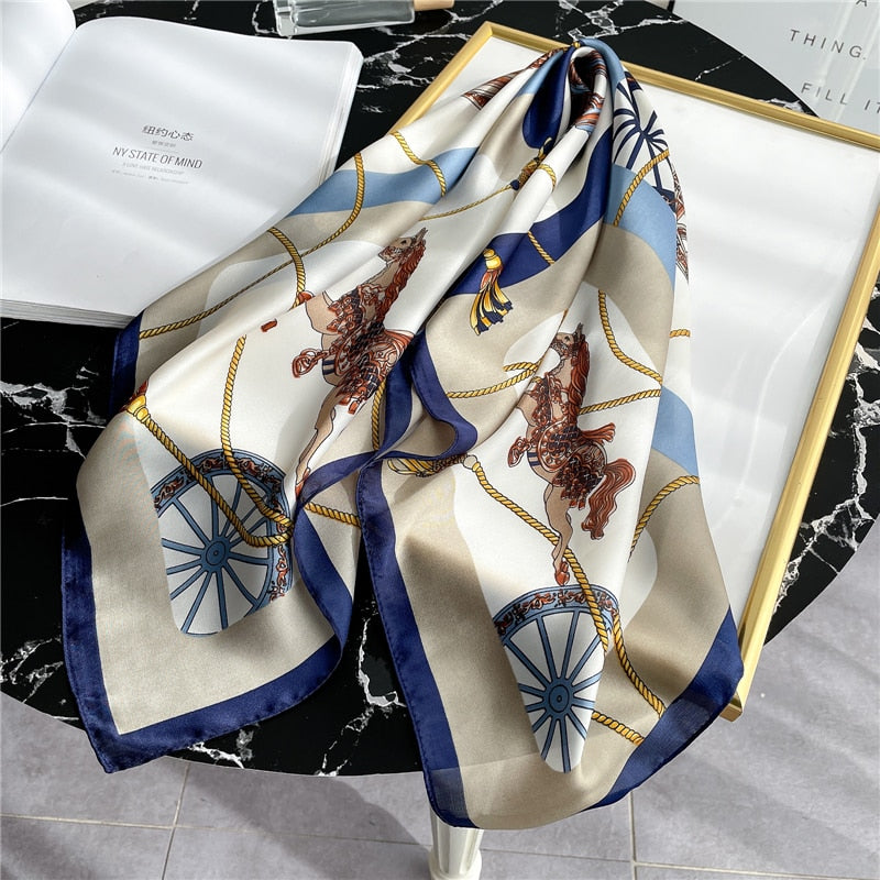 Silk Square Scarf Women Satin Bandana Print Bag Scarves Head Band Fashion Lady Hair Shawl and Wrap Female Neckerchief Hijab 2021