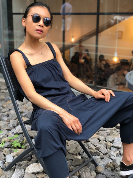 Denim style cotton harem jumpsuits with pockets