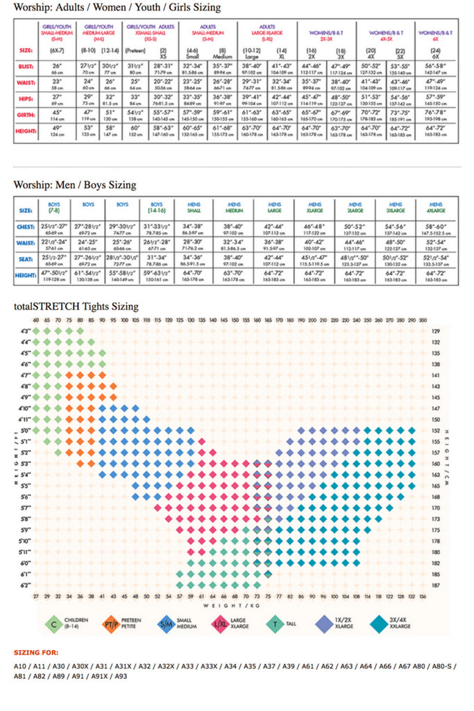 Bodywrappers Sizing Chart