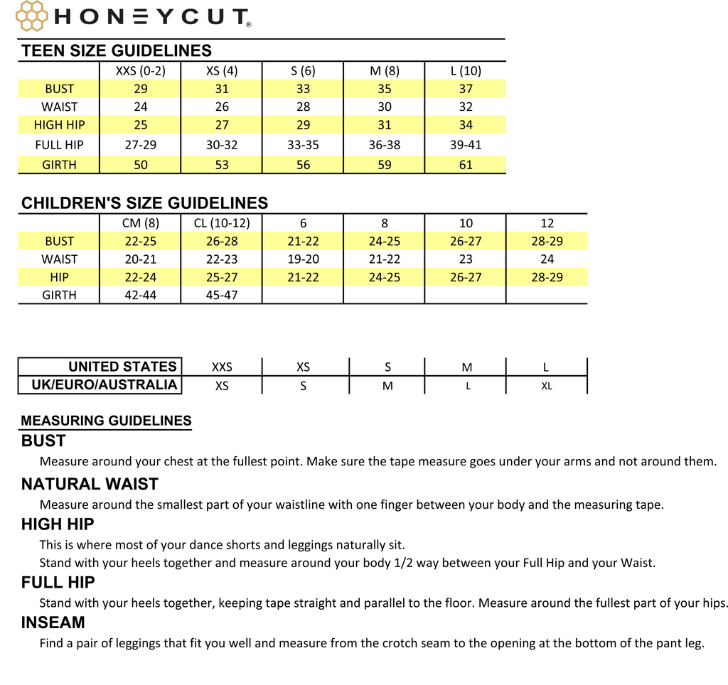 Honeycut Sizing Chart