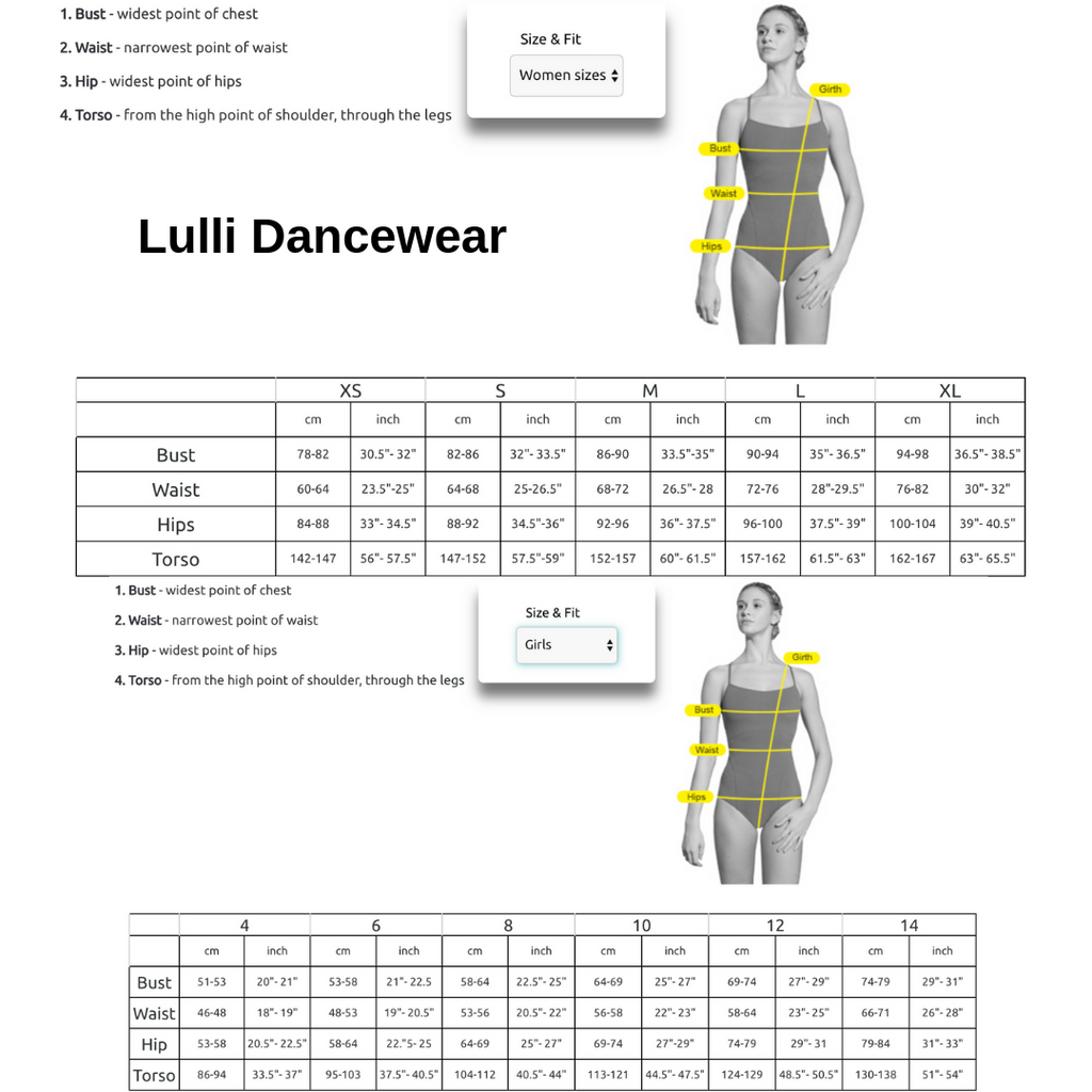 Lulli Dancewear Sizing Chart