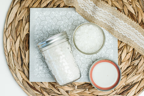 epson salts in mason jars with burlap ribbon