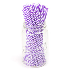 purple and white striped BPA free reusable plastic straws in a mason jar