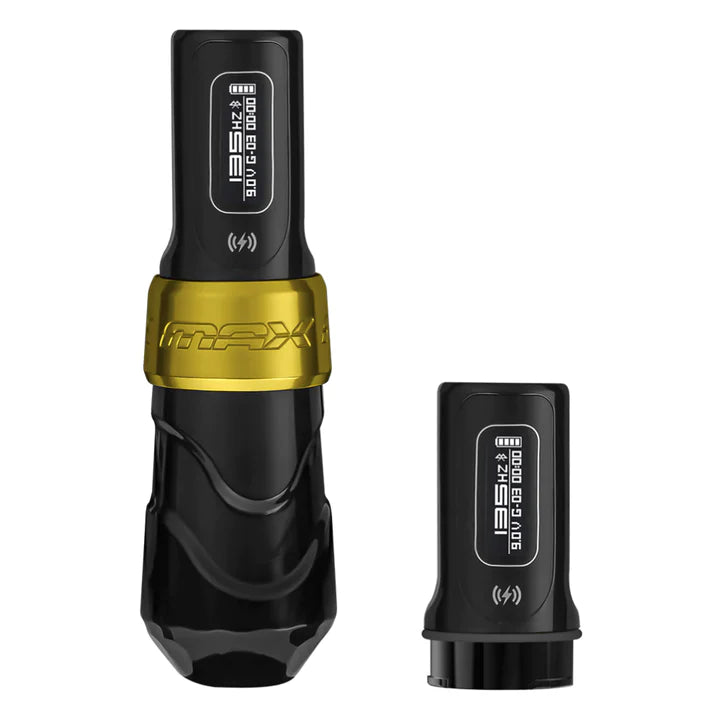 FK Irons Flux Max Wireless Tattoo Machine with 2 PowerBolt II — 4.0mm Stroke — Gold Stealth