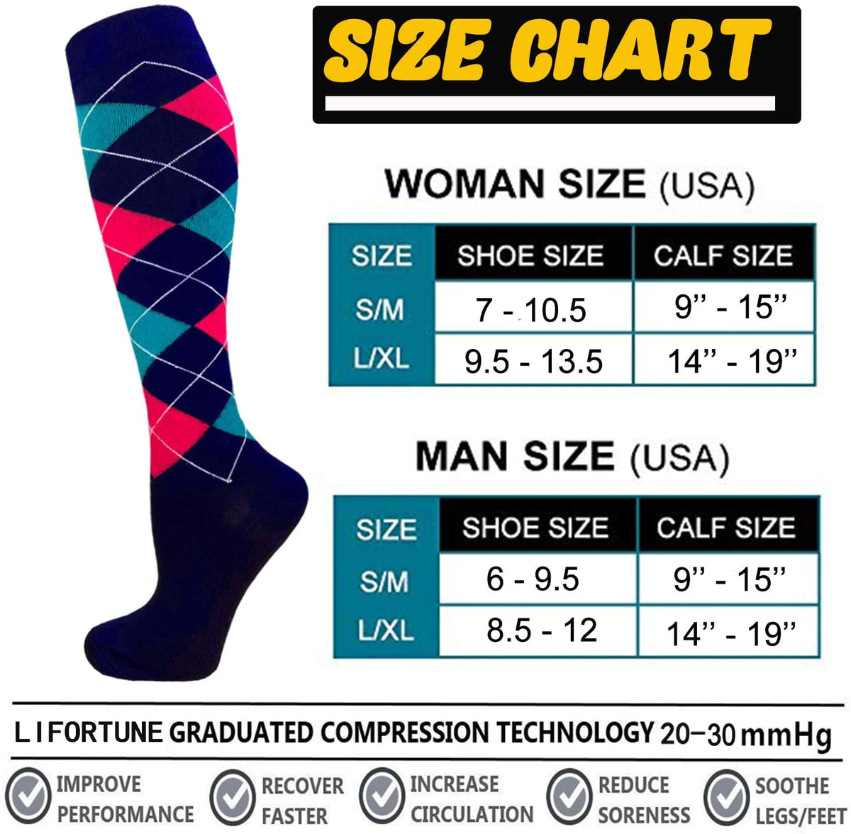Ergonomic fit for Men and Women Ideal for Sports,Flight Calf Compression Sleeves 20-30 mmHg Graduated Compression Pregnancy