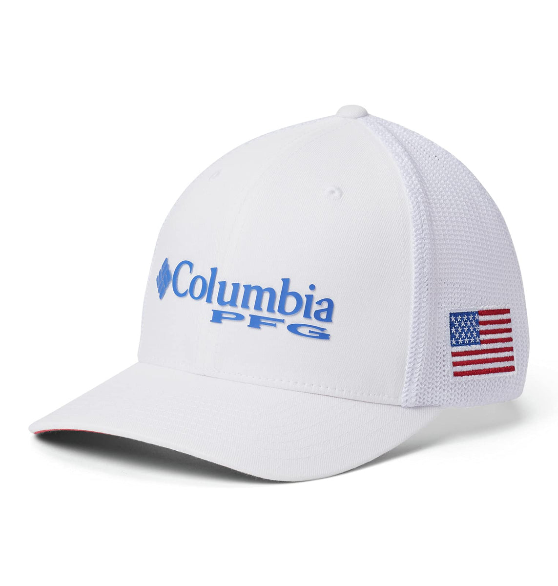 red white and blue columbia hat