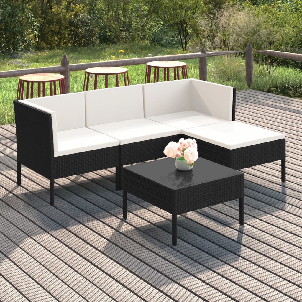 vidaXL Garden Lounge Set 7 Piece with Cushions Outdoor Patio Seating Seat Sitting Chair Coffee Table Sofa Footstool Furniture Poly Rattan Black