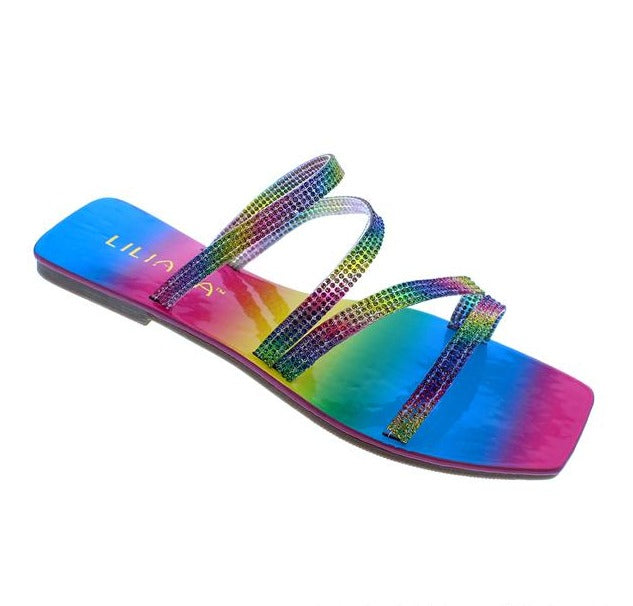 rainbow sandals with rhinestones