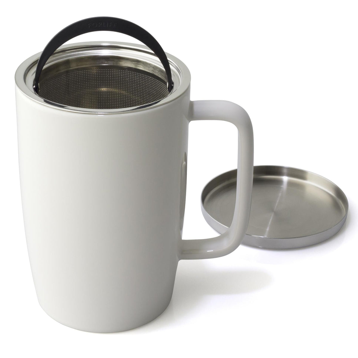 FORLIFE Mug With Basket Infuser and Stainless Steel Lid : Matte Natural Cotton