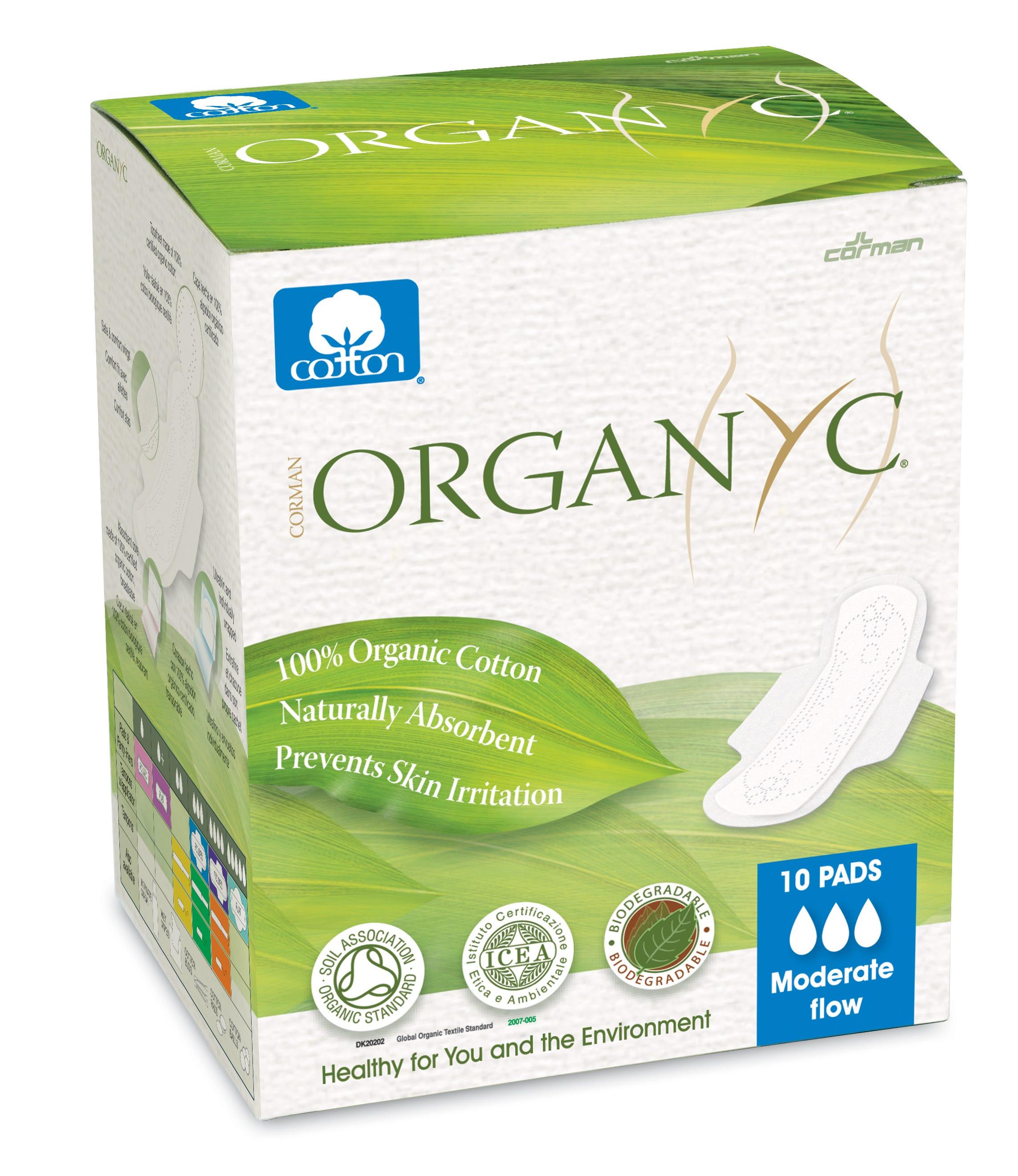 Organyc Feminine Pads With Wings Moderate Flow 10 Pieces Natures 