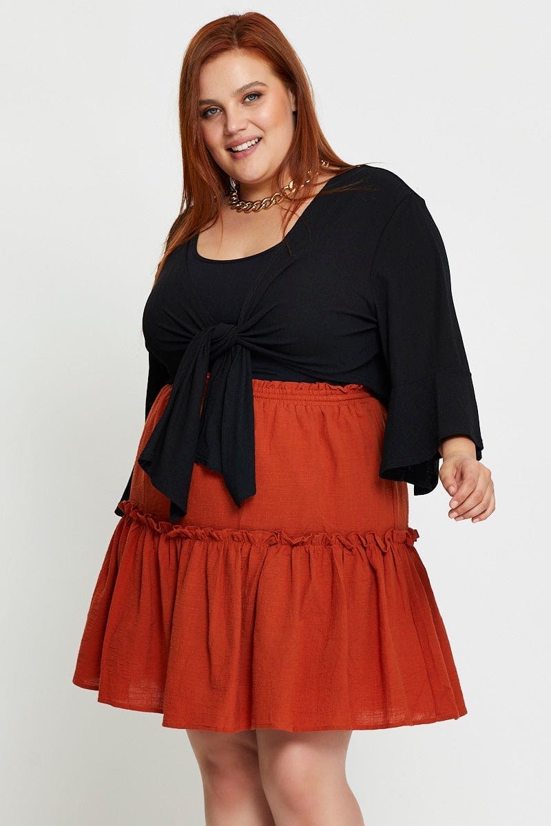 grens thuis Verwant Plus Size Brown Mini Skater Skirt Clay Elastic Waist | You + All | Shop  Online