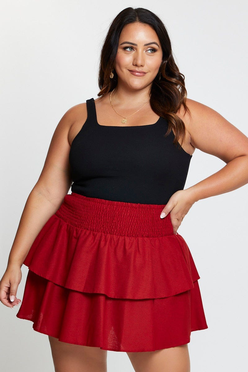spanning Wafel Lot Plus Size Brown Mini Skater Skirt Tie |You + All | Shop Online