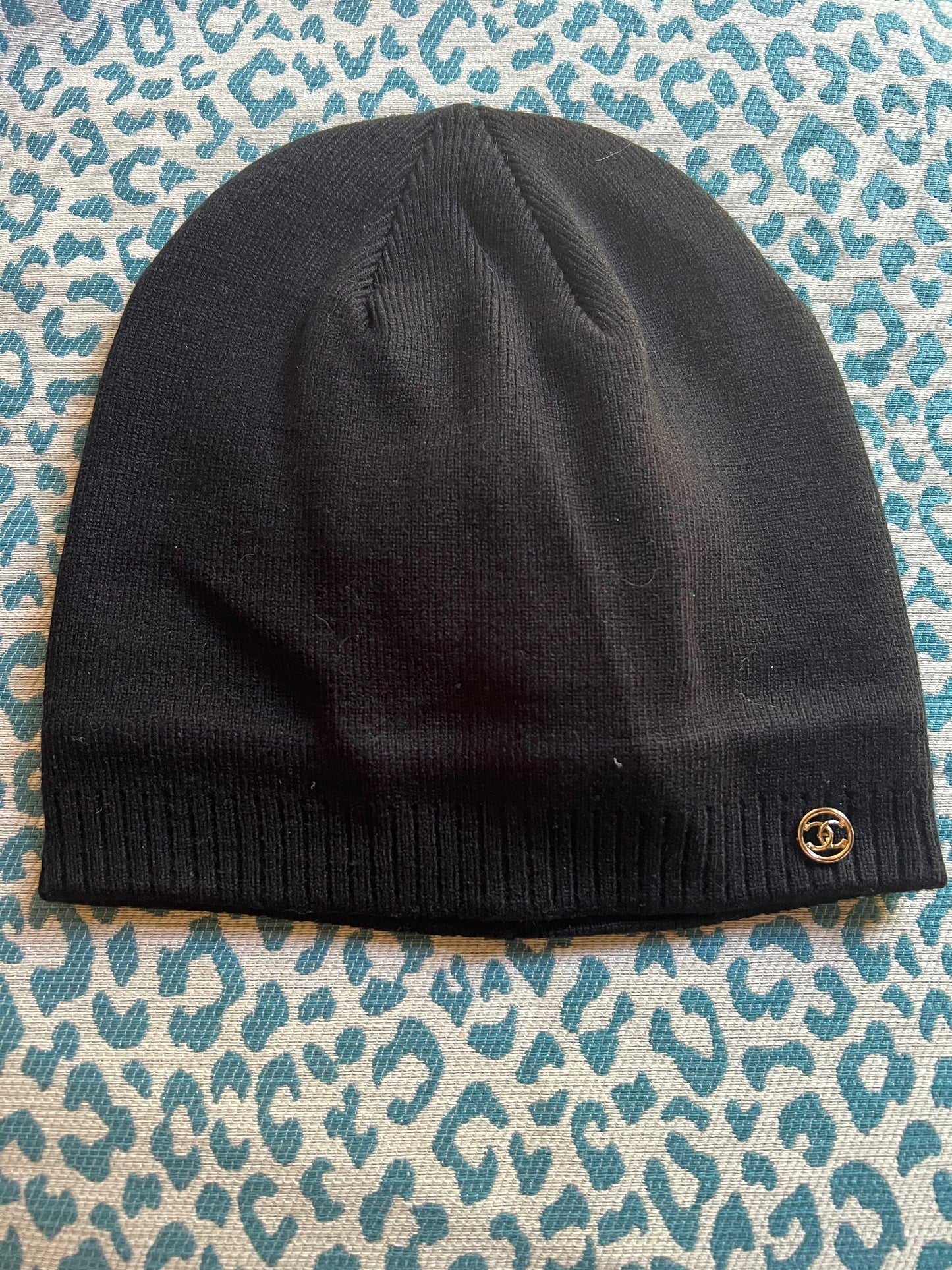 Black Fleece Lined Beanie w/ Repurposed Gold Button