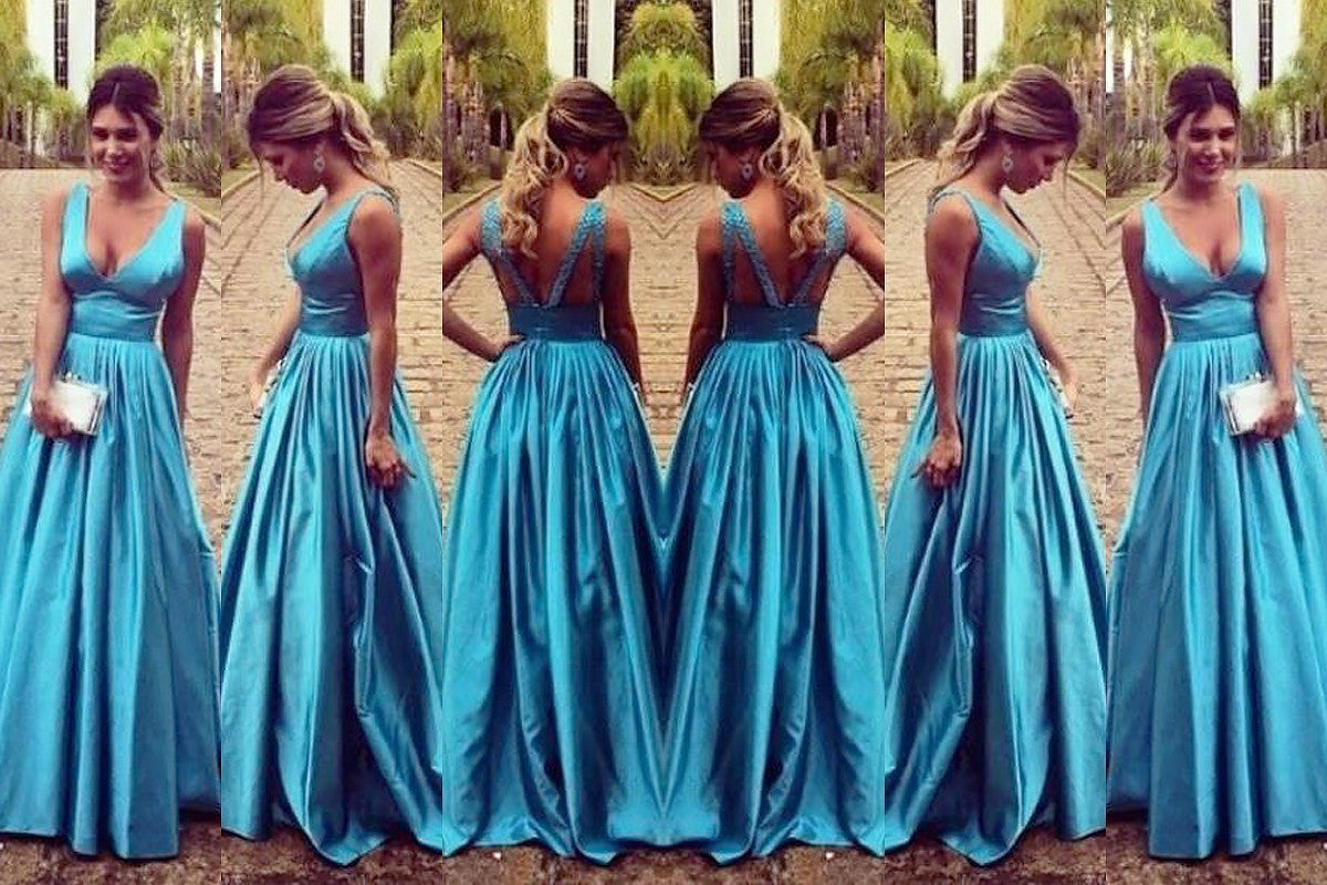 A-Line/Princess Sleeveless V-neck Elastic Woven Satin Ruched Floor-Length Dresses DEP0002218