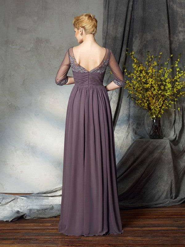 A-Line/Princess V-neck 1/2 Sleeves Long Chiffon Mother of the Bride Dresses DEP0007305