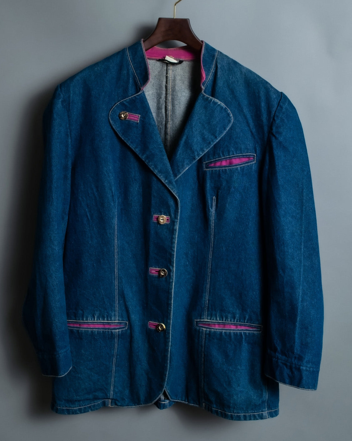 Denim Fabric Pink Accent Tyrolean Jacket