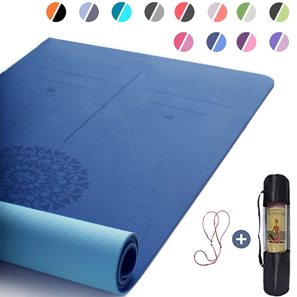 Bicolor 6mm Yoga Mat with Position Line Thick Non Slip Fitness Gymnastic DURABLE 