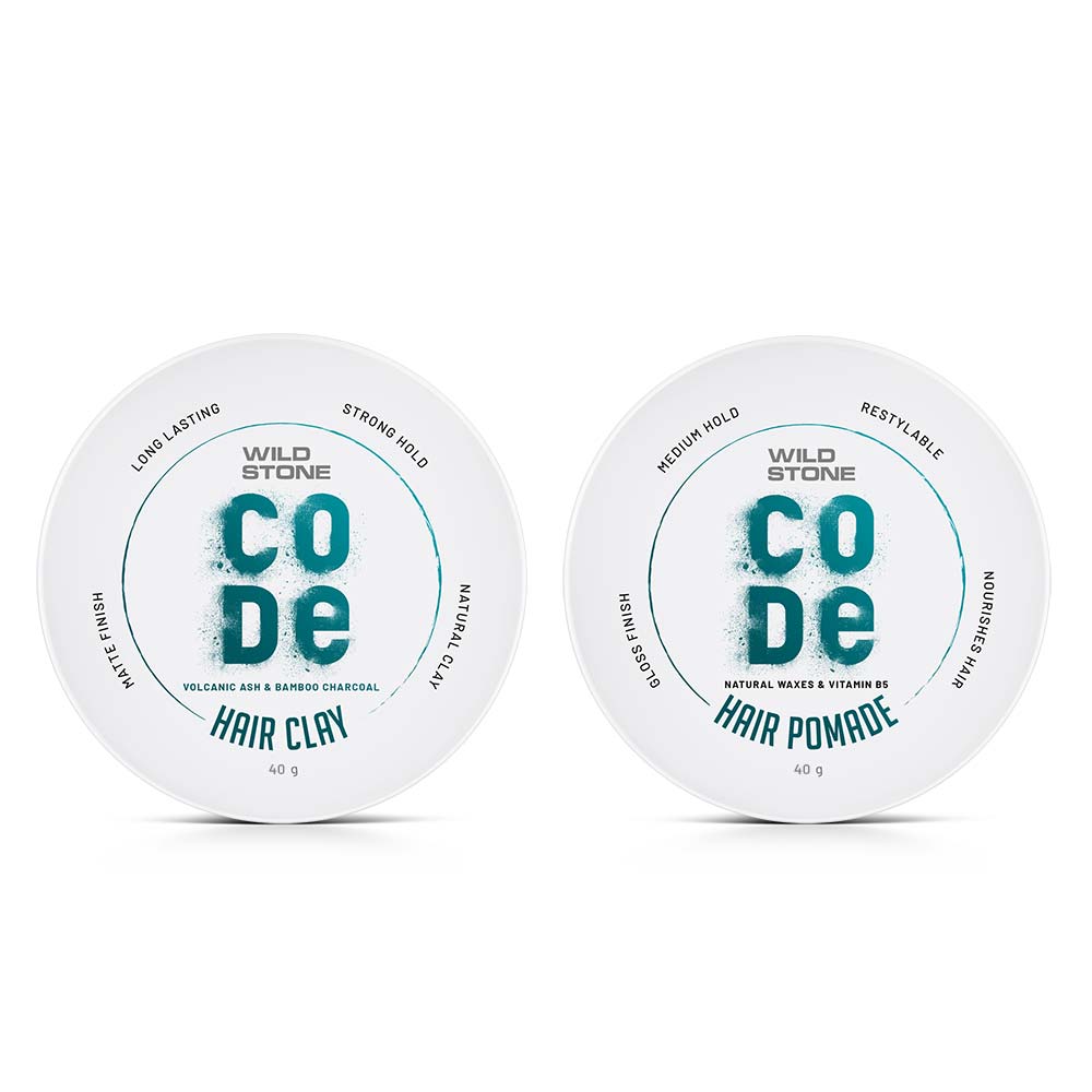 CODE Hair Styling Combo for Men, Hair Clay & Pomade | Wild Stone CODE