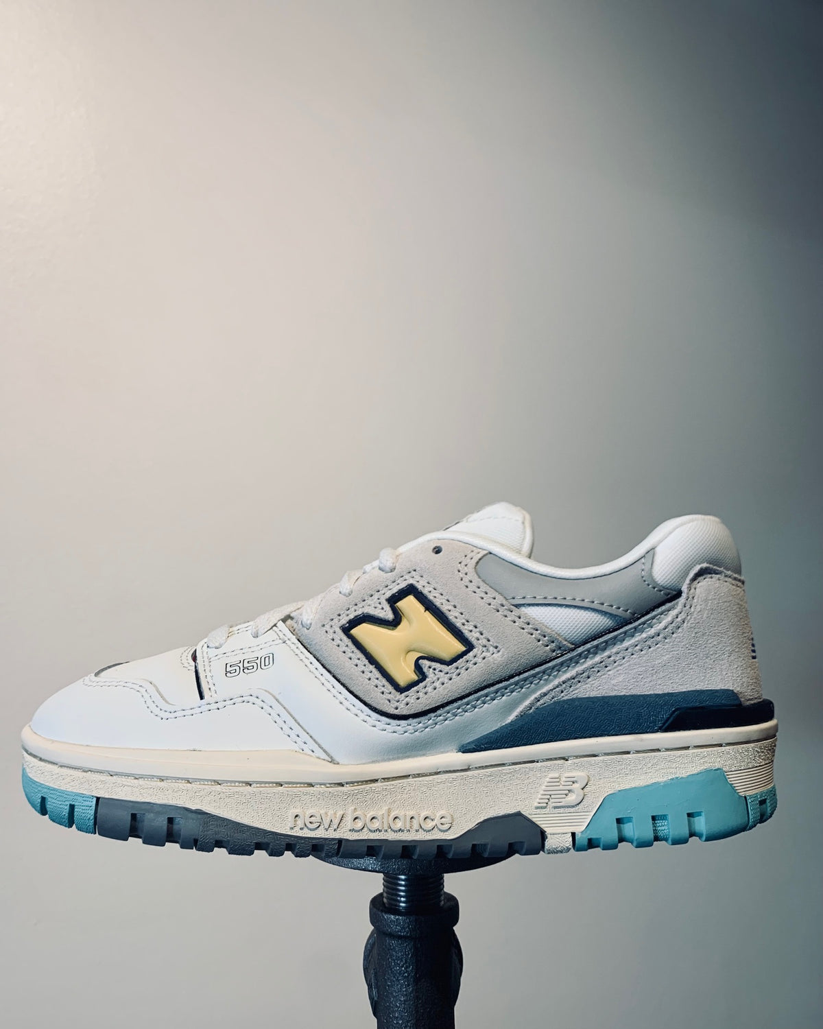 new balance 550 sea salt yellow on feet