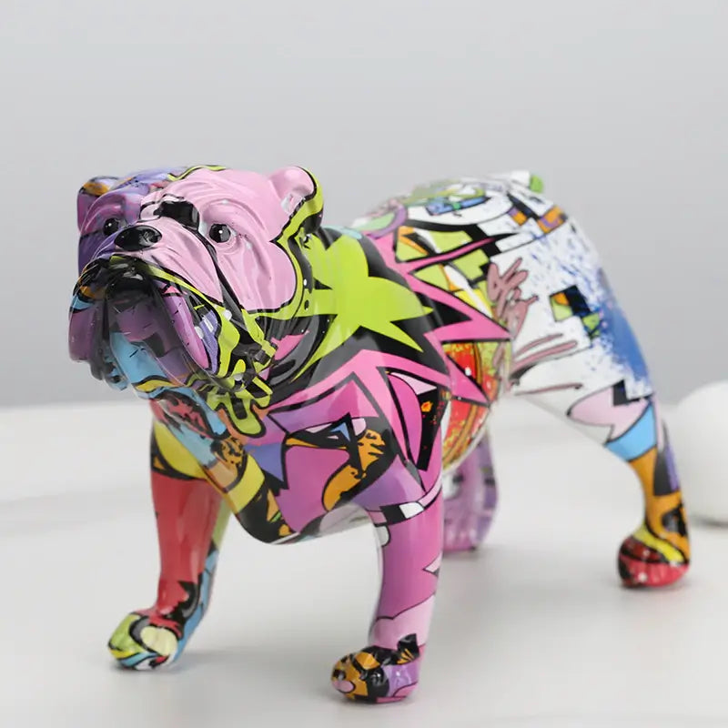 Decoração em Estátua de resina em formato de Buldogue Inglês colorido, para decoração criativa moderna