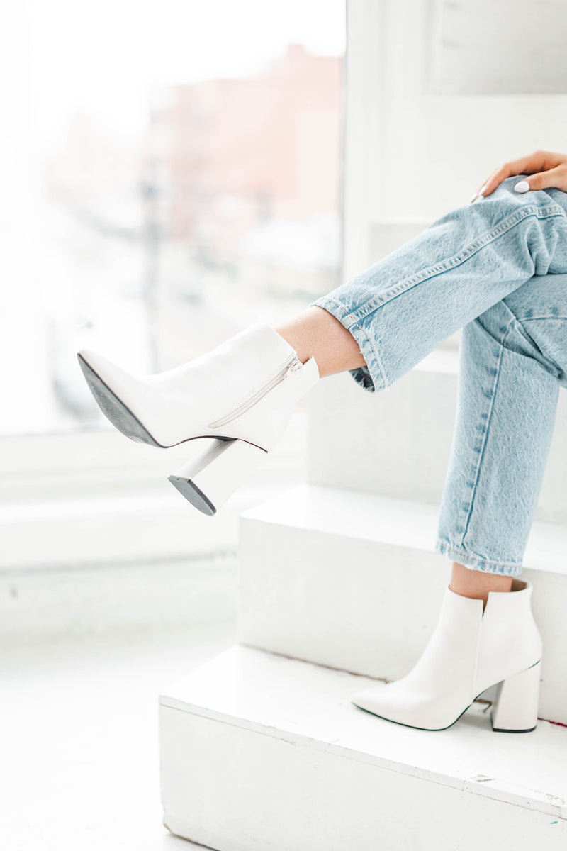 off white booties block heel