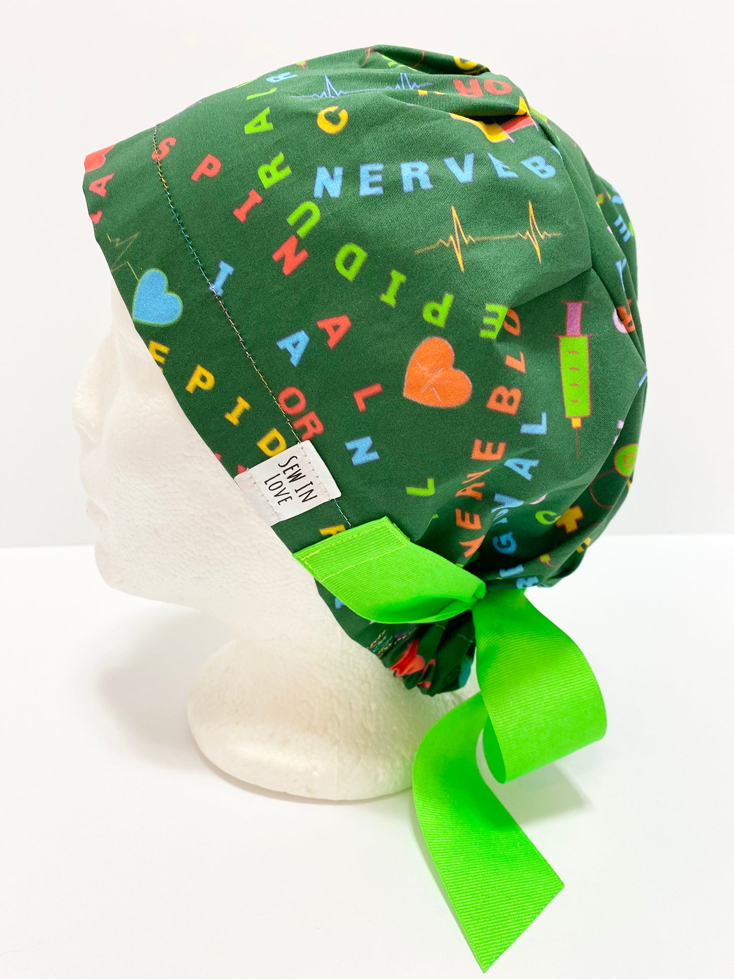 NOT LINED- Anesthesia Words: Euro-Style Scrub Cap