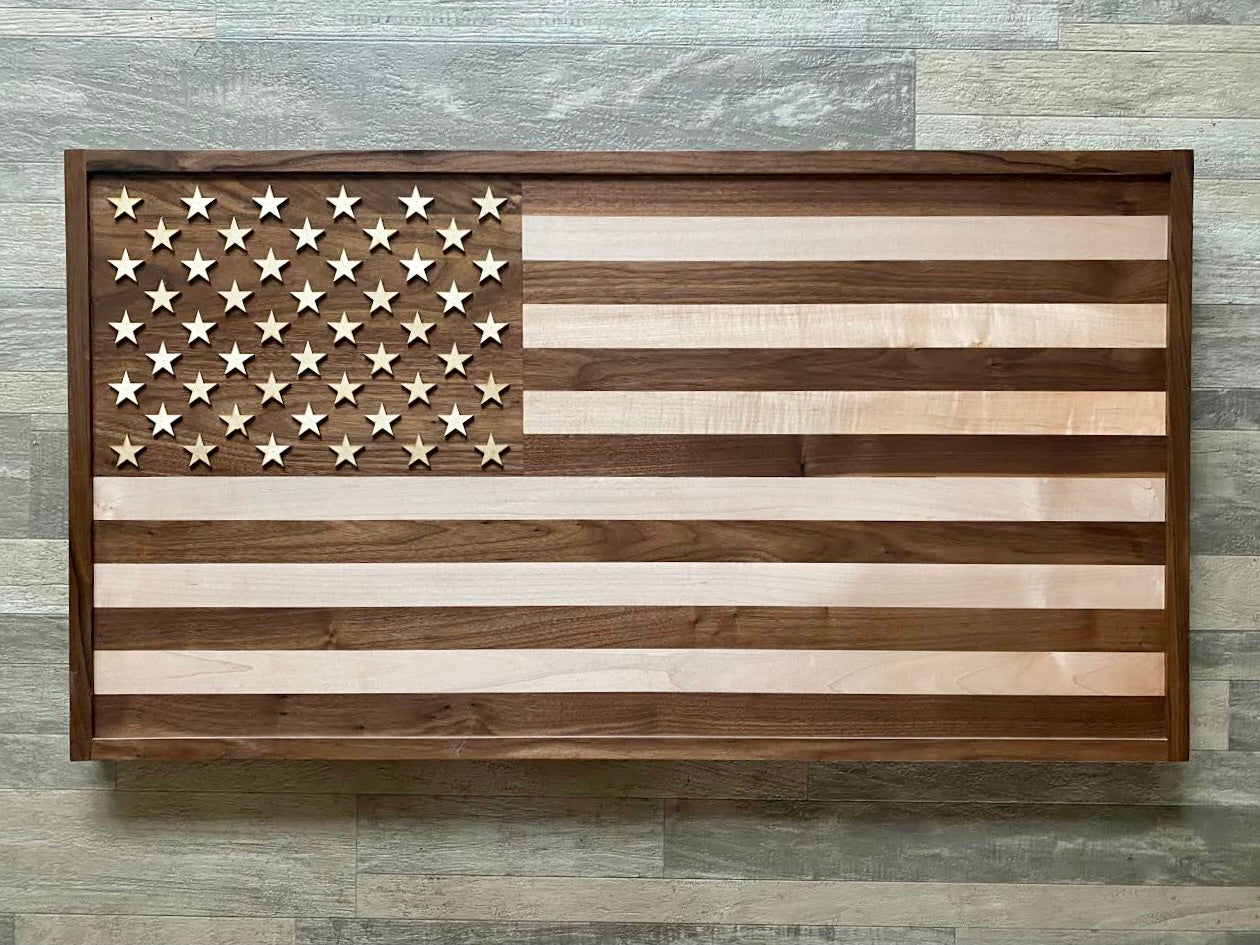 Indiana State American Flag Wood Refrigerator Magnet Engraved Walnut Wood 