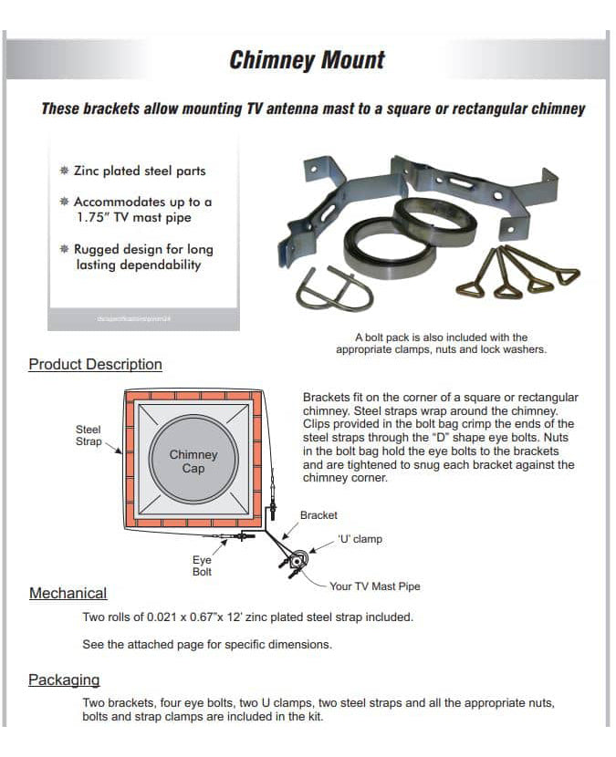 "Y" StyleChimney Antenna Mount with 4" Stand-off and Galvanized 12' Steel Straps (PVCM24)