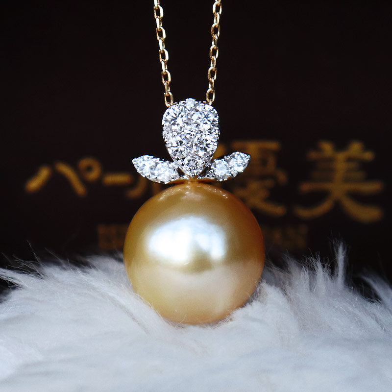 K18/K18WG　南洋真珠　12mm　高級　DIA　ネックレス　ダイヤ　パールダイヤ　southsea pearl necklace D0.28ct  11pcs