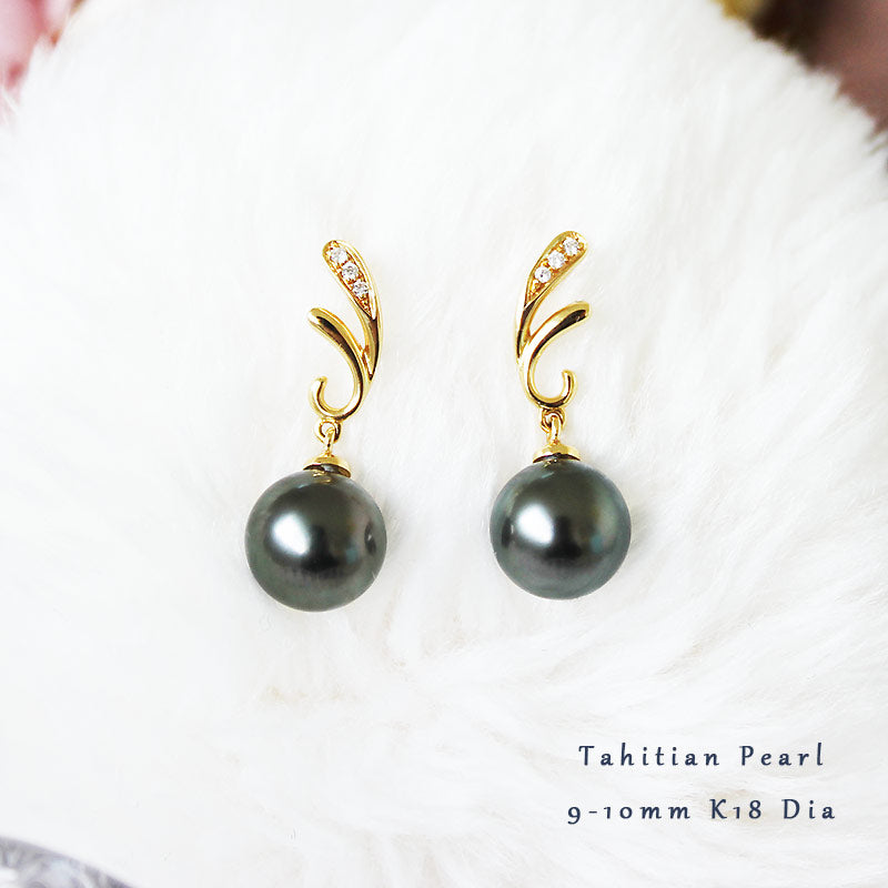 K18YG black butterfly pearl Tahiti Wing pearl DIA earrings diamond pearl  diamond Tahitian Pearl piace D0.036ct 6pcs