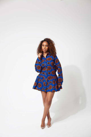 African Print Norma Gathered Shirt Dress