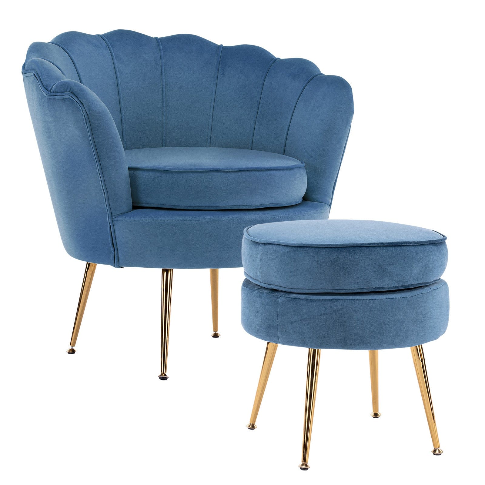 teal armchair with footstool